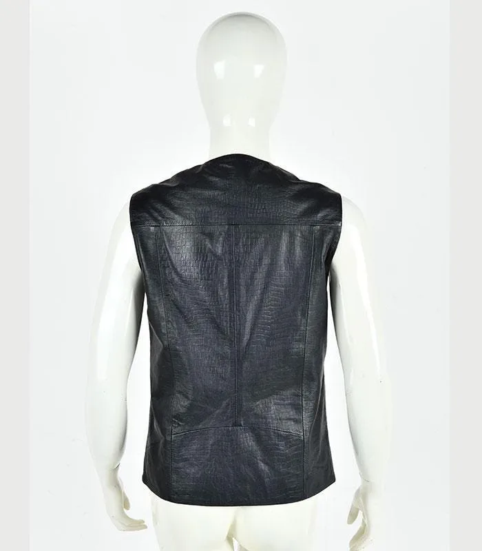 Black Leather Vest for unisex| Crocodile Texture Waistcoat