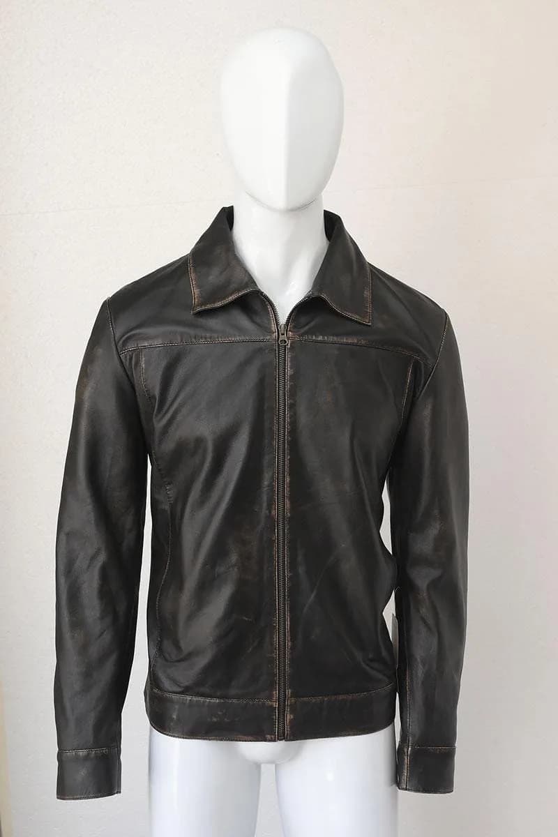 Men's Black Leather Trucker Jacket — Western Style