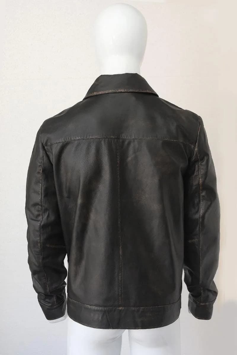 Men's Black Leather Trucker Jacket — Western Style