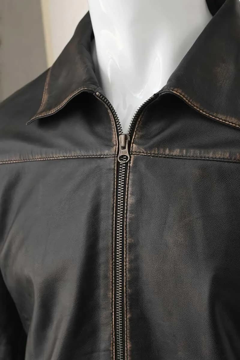 Men's Black Leather Trucker Jacket — Western Style
