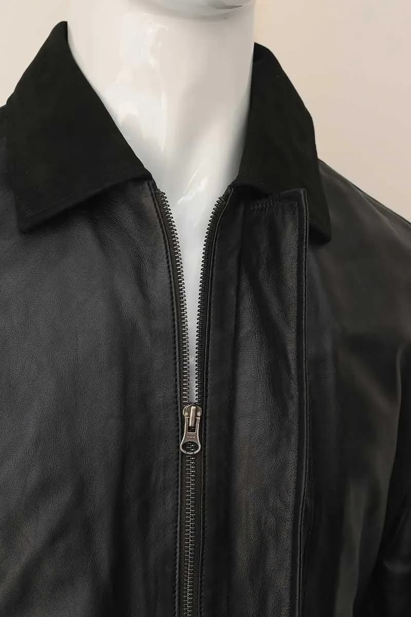 Men's Black Leather Utility Jacket | Minimalist Leather Coat
