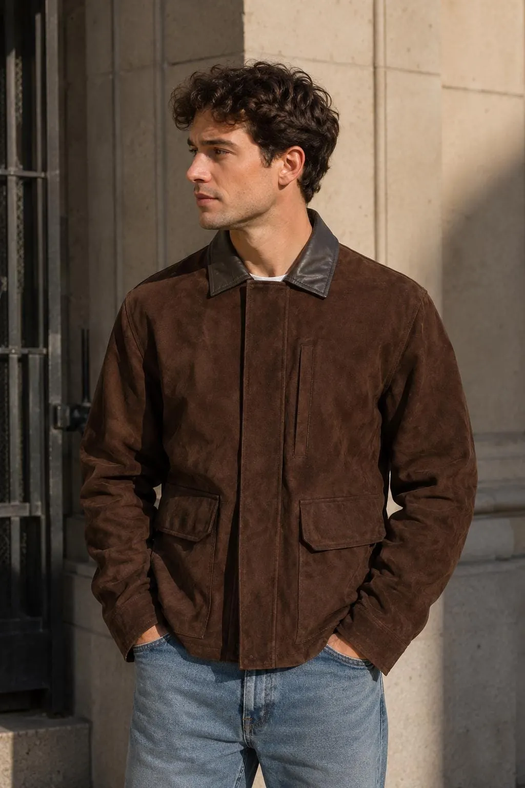 Men's Brown Suede Leather Winter Jacket
