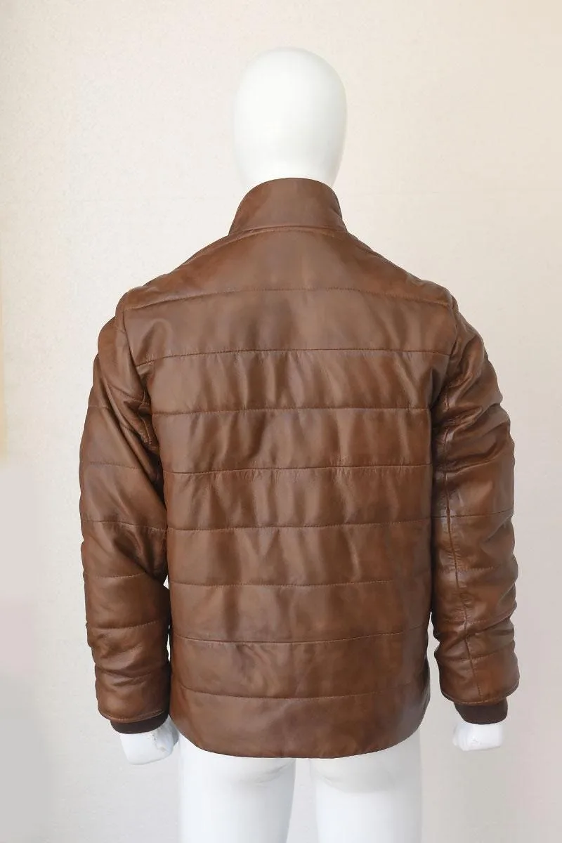 Men's Leather Puffer Jacket