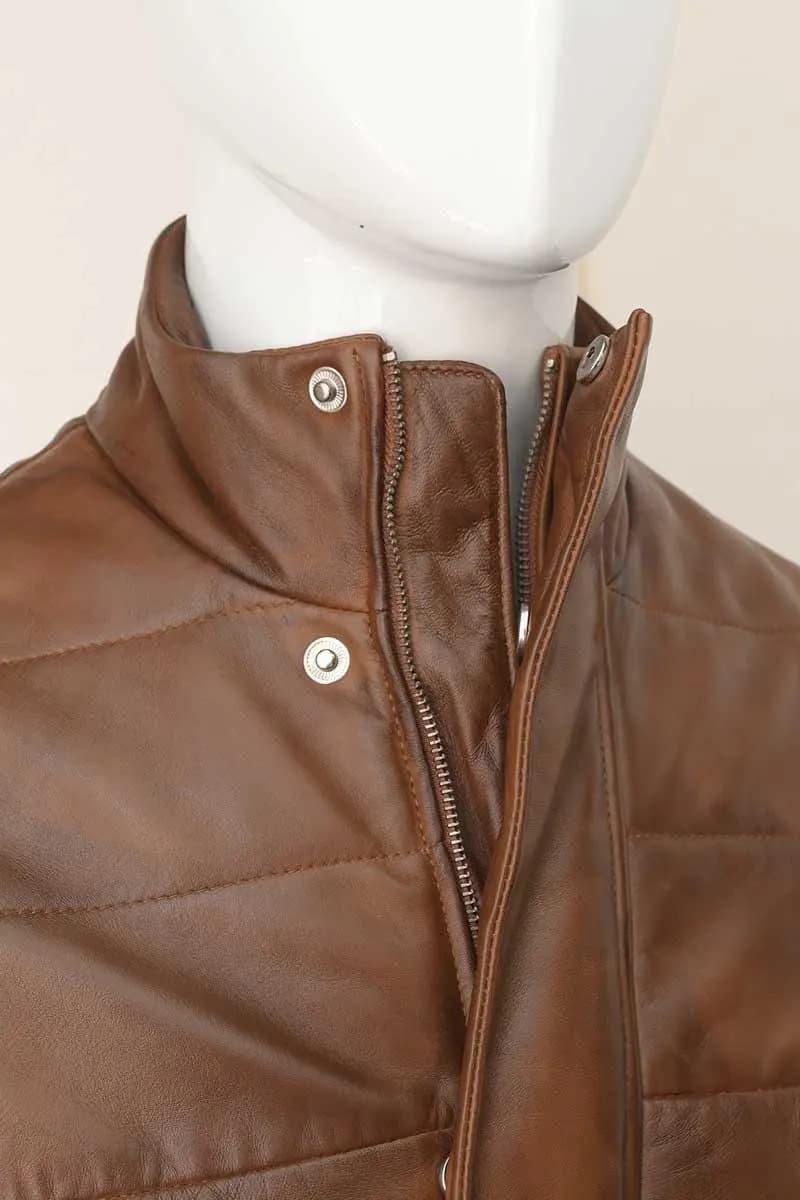 Men's Leather Puffer Jacket