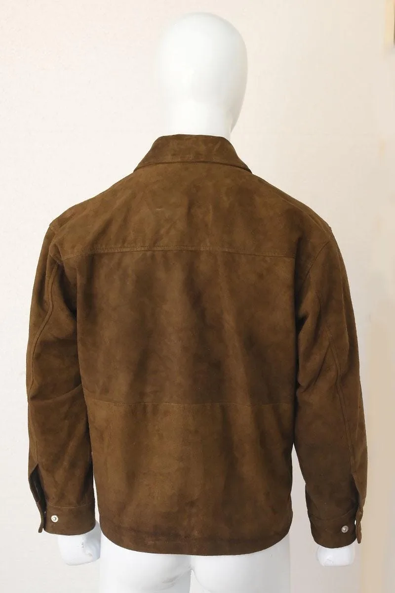 Men's Vintage Brown Suede Leather Jacket | Distressed Utility Coat