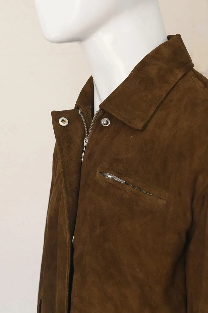 Men's Vintage Brown Suede Leather Jacket | Distressed Utility Coat