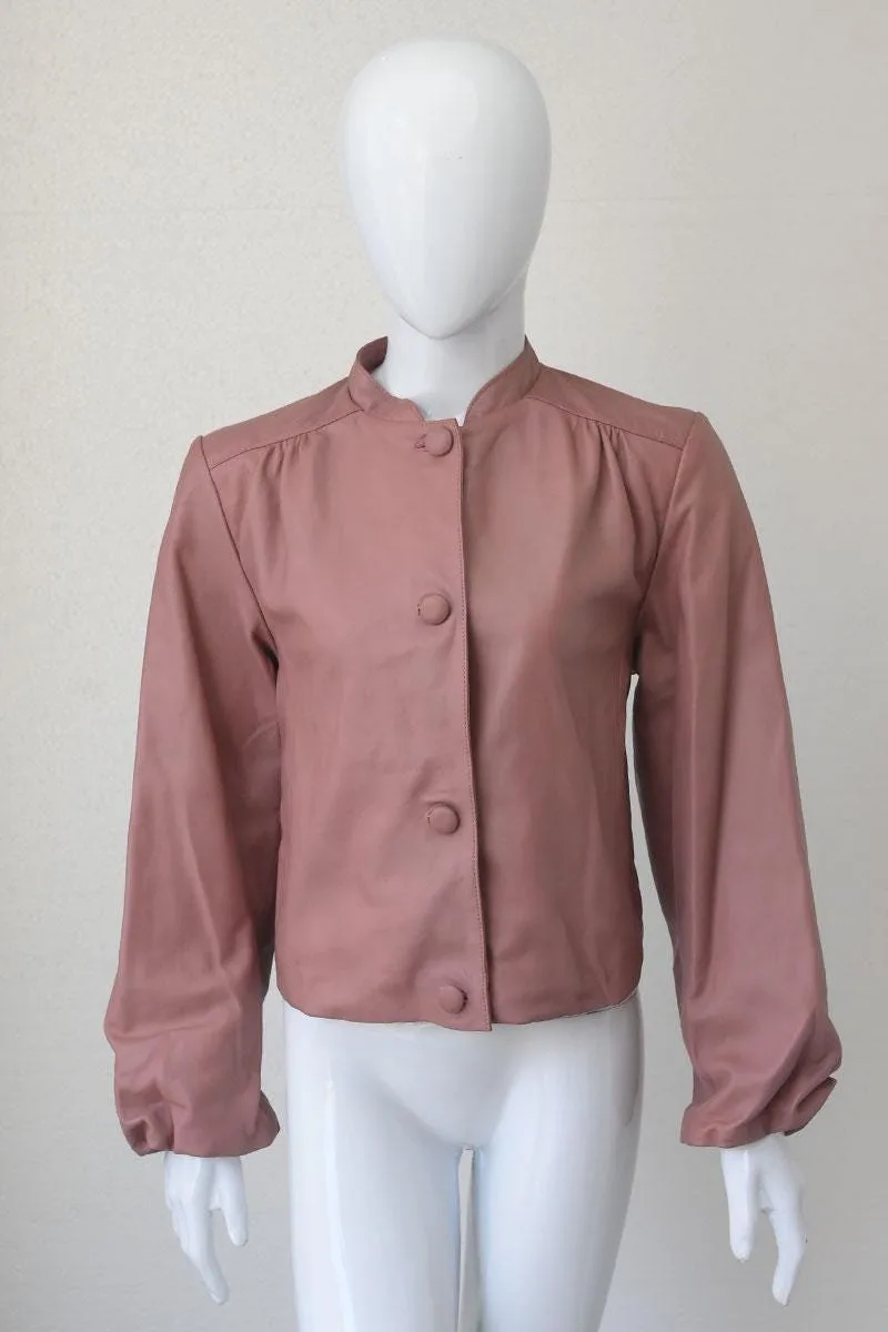 Minimalist Leather Jacket with Button Closure — Pink & Beige