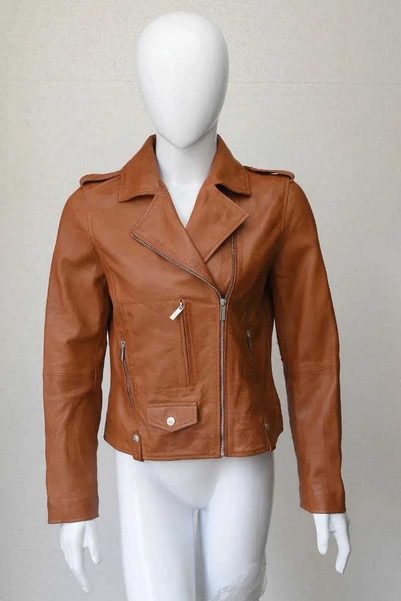 Women's Moto Leather Jacket — Classic Biker Style Jacket (Black, Camel & Toupe)