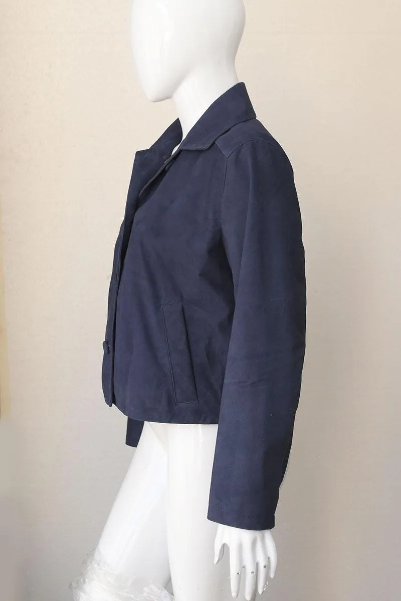 Women's Suede Leather Cropped Jacket | Minimalist Button Front Coat
