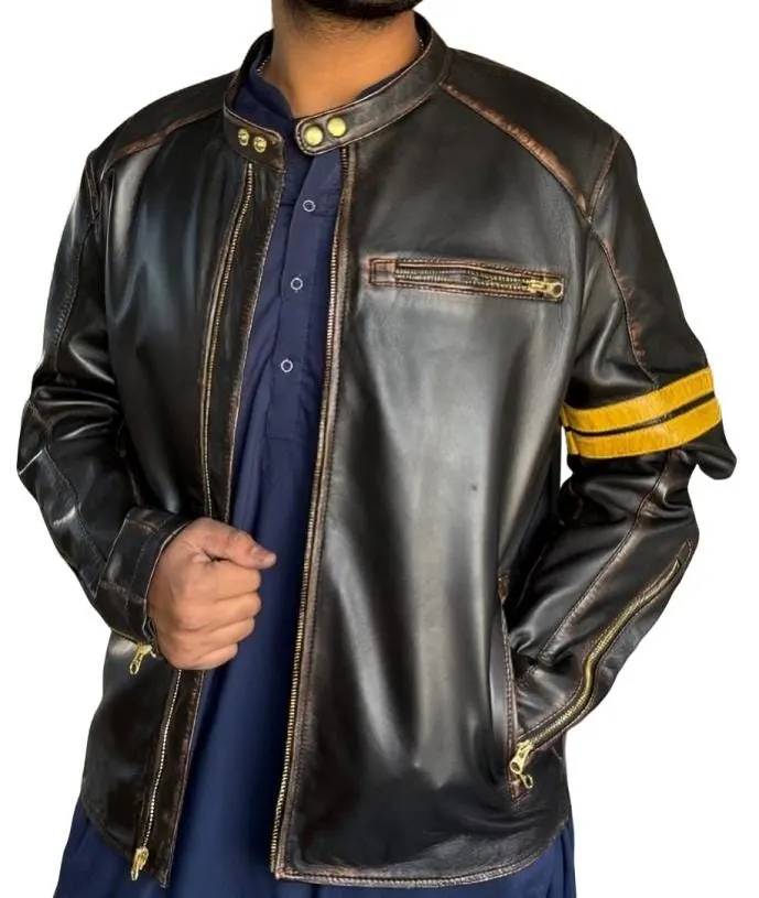 Yellow Stripe Leather Jacket