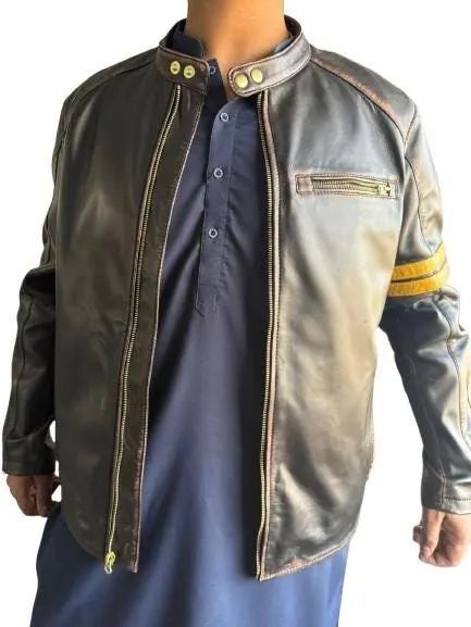 Yellow Stripe Leather Jacket