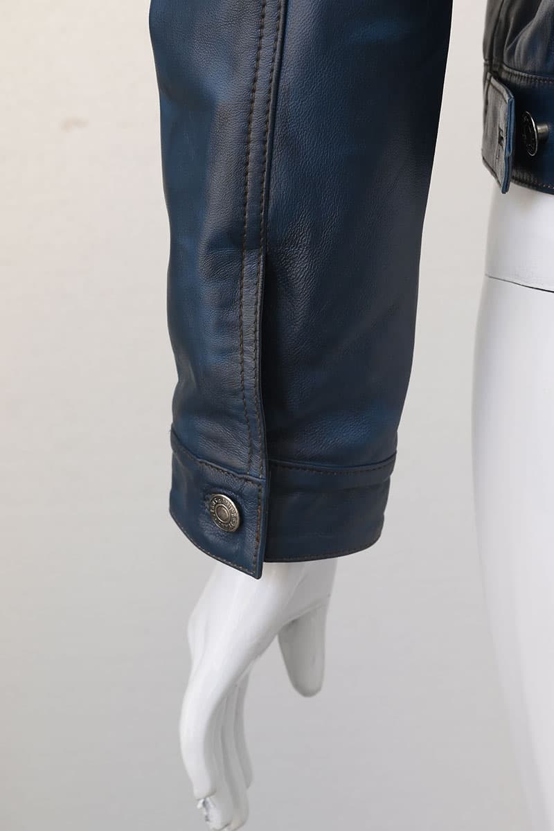 Women's Slim Fit Leather Biker Jacket — Black, Light Blue, Steel Blue