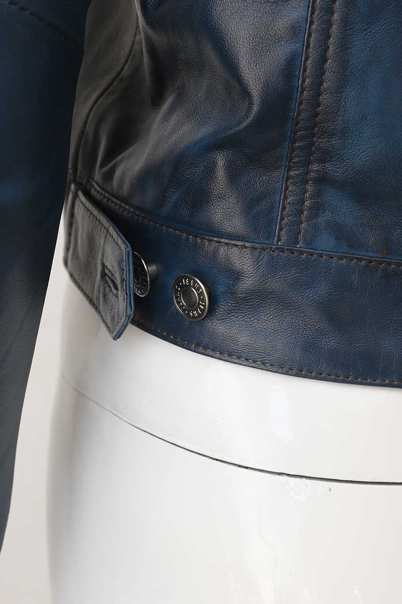 Women's Slim Fit Leather Biker Jacket — Black, Light Blue, Steel Blue